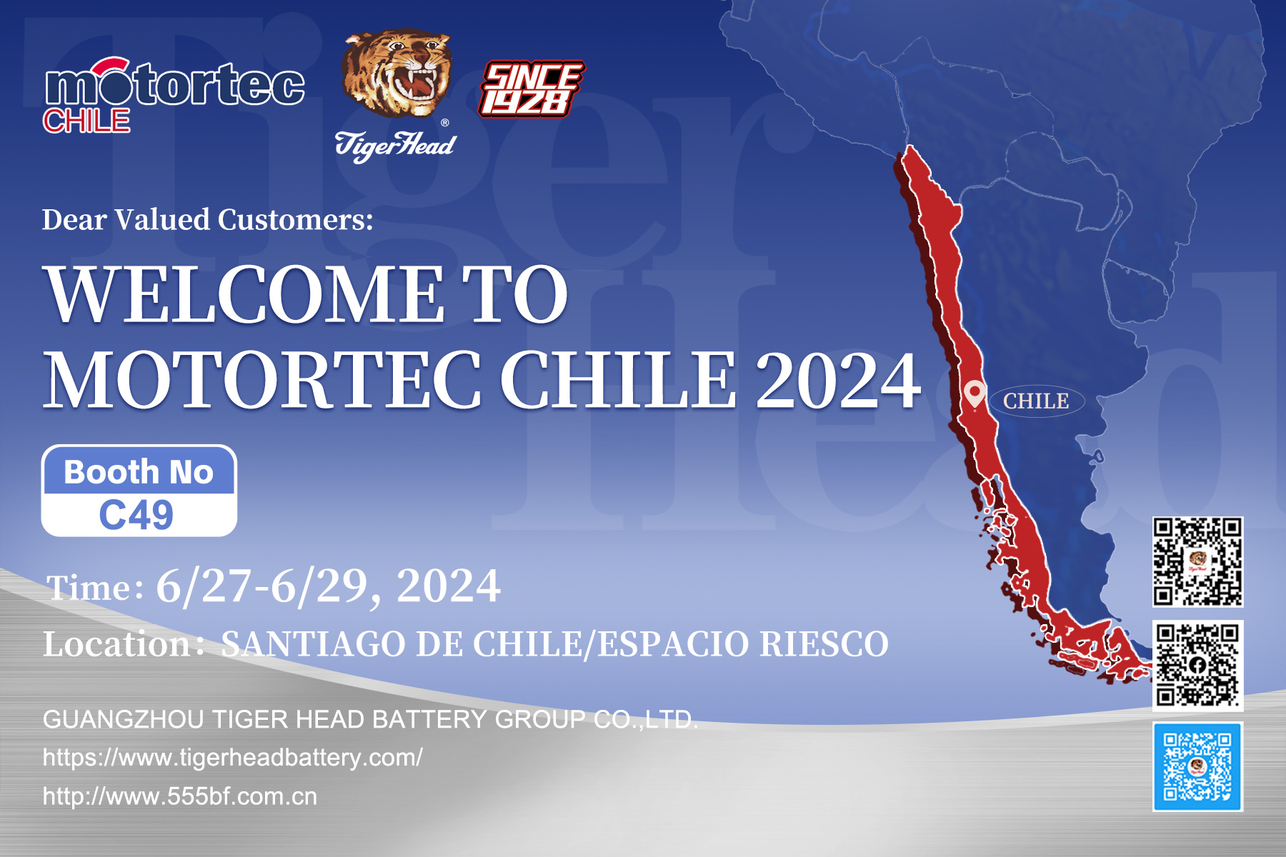 Invitation of Tiger Head Battery exhibition at Motortec Chile 2024